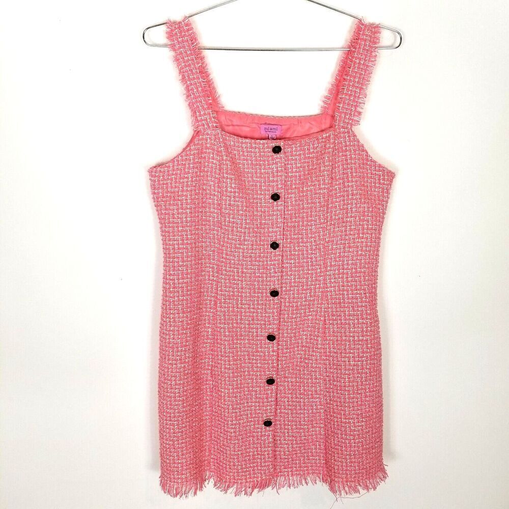 Francesca's Women Mini Dress Sz L Pink Button Up Fringe Retro Party‎